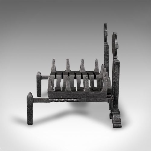 fig 2. Antique Fireplace Grate, English, Cast Iron Fire Basket, Celtic Cross, Victorian