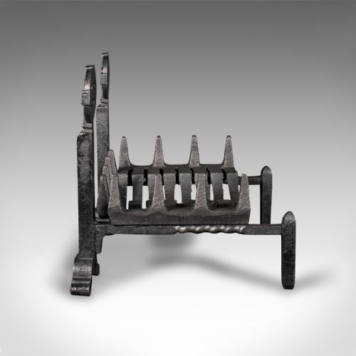 fig 3. Antique Fireplace Grate, English, Cast Iron Fire Basket, Celtic Cross, Victorian