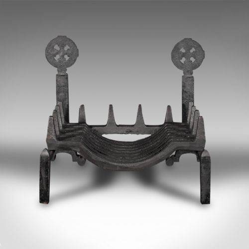 fig 4. Antique Fireplace Grate, English, Cast Iron Fire Basket, Celtic Cross, Victorian