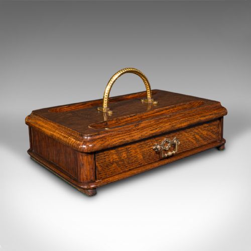 fig 1. Antique Desk Tidy, English, Oak, Tabletop, Pen Tray, Document Drawer, Edwardian