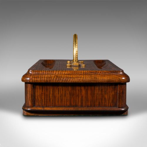 fig 4. Antique Desk Tidy, English, Oak, Tabletop, Pen Tray, Document Drawer, Edwardian