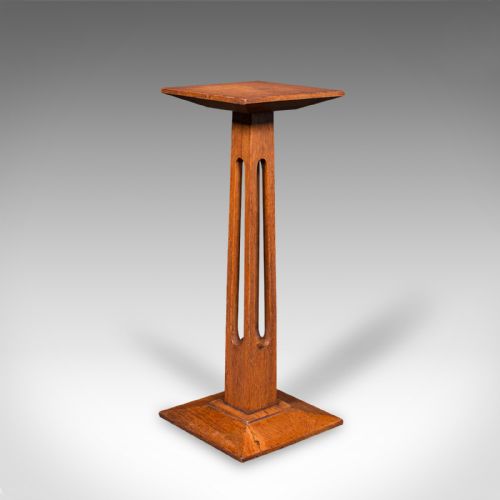 Small Antique Bust Stand, English, Oak, Jardiniere, Torchere, Column, Victorian