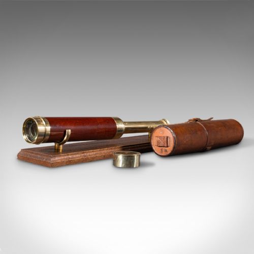 Antique 3 Draw Telescope, English Terrestrial, Leather Case, Jp Cutts, Victorian
