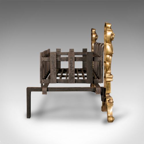 fig 2. Antique Decorative Fire Basket, English, Fireside Grate Set, Andirons, Victorian