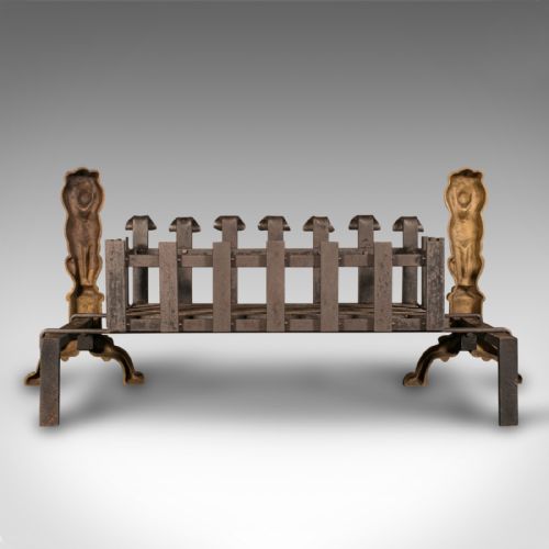 fig 4. Antique Decorative Fire Basket, English, Fireside Grate Set, Andirons, Victorian
