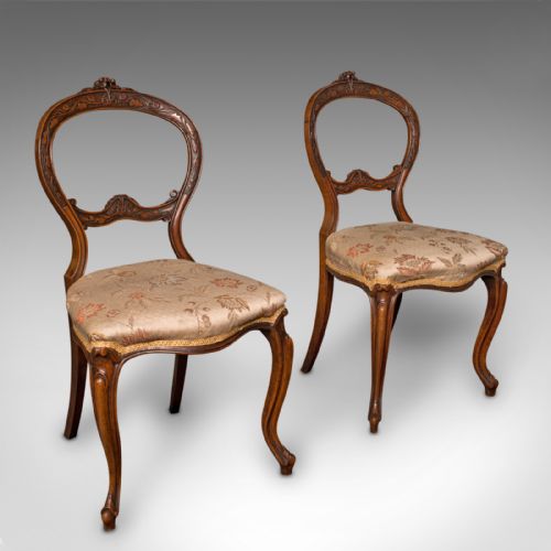 Pair of Antique Side Chairs, English, Walnut, Reception Hall, Seat, Victorian