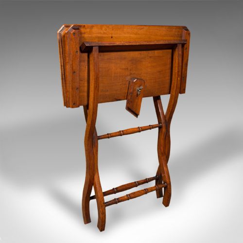 fig 1. Antique Folding Writing Table, English, Walnut, Side, Serving, Victorian, C.1880