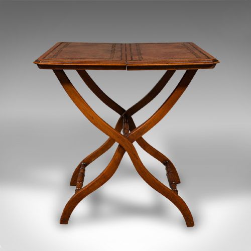 fig 2. Antique Folding Writing Table, English, Walnut, Side, Serving, Victorian, C.1880