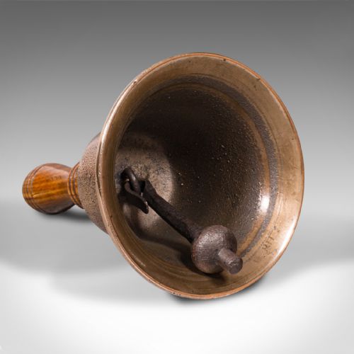 fig 1. Antique Schoolmaster's Hand Bell, English, Bronze, Walnut, Ringer, Victorian