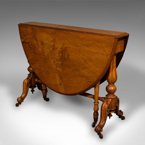 fig 1. Antique Sutherland Table, English, Burr Walnut, Oval, Occasional, Victorian