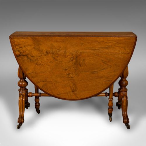 fig 2. Antique Sutherland Table, English, Burr Walnut, Oval, Occasional, Victorian