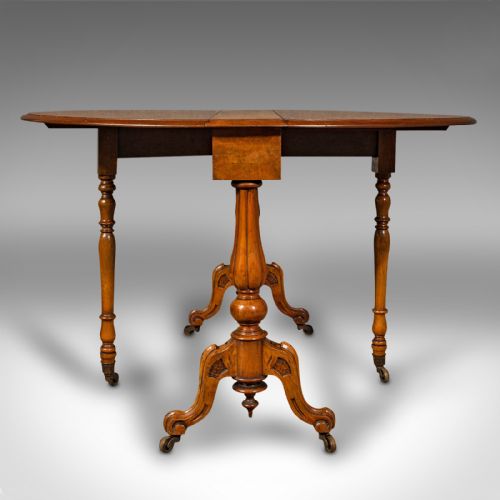 fig 5. Antique Sutherland Table, English, Burr Walnut, Oval, Occasional, Victorian