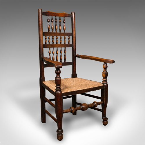 Antique Lancashire Spindle Back Carver, English, Hall, Elbow Chair, Victorian