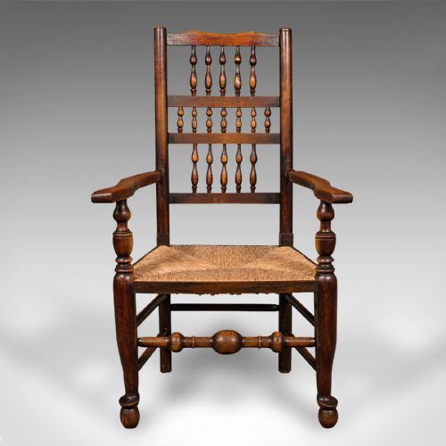 fig 2. Antique Lancashire Spindle Back Carver, English, Hall, Elbow Chair, Victorian