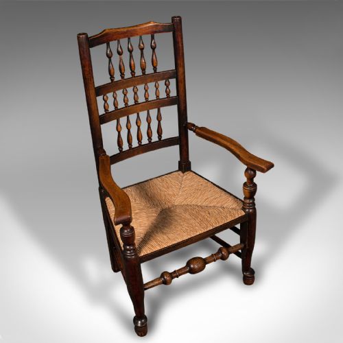 fig 4. Antique Lancashire Spindle Back Carver, English, Hall, Elbow Chair, Victorian