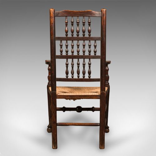fig 1. Antique Lancashire Spindle Back Elbow Chair, English Oak, Hall Carver, Victorian
