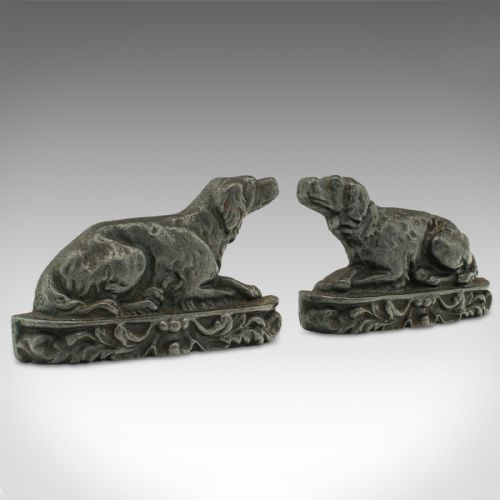 Pair of Antique Dog Door Stops, English, Iron, Decorative Bookends, Victorian