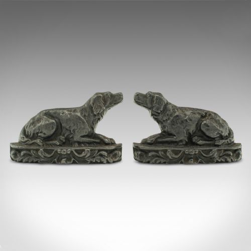 fig 1. Pair Of Antique Dog Door Stops, English, Iron, Decorative Bookends, Victorian