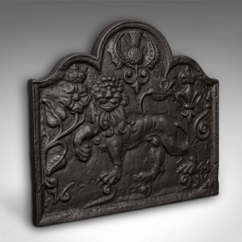 Antique Relief Fire Back, English, Iron, Fireplace, Carolean Revival, Victorian