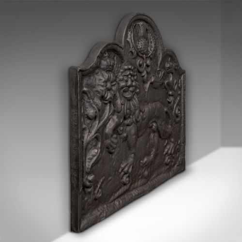 fig 2. Antique Relief Fire Back, English, Iron, Fireplace, Carolean Revival, Victorian