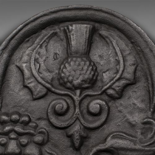 fig 3. Antique Relief Fire Back, English, Iron, Fireplace, Carolean Revival, Victorian