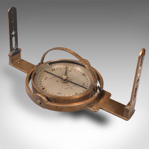 fig 1. Antique Gimballed Compass, English, Brass, Decorative, Display, Victorian, 1880