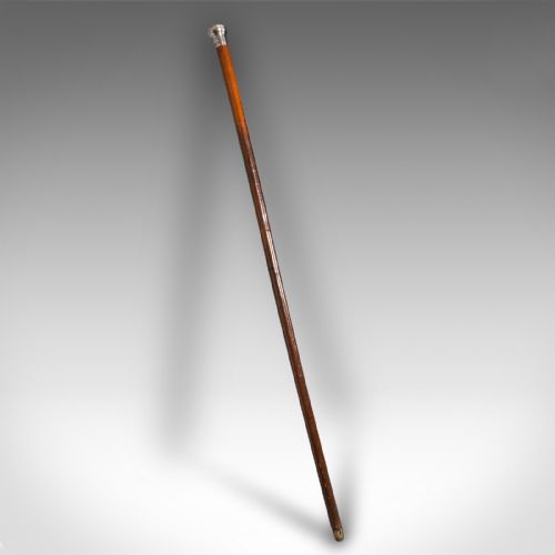 Antique Dandy's Walking Cane, English, Fruitwood Stick, Silver Handle, Victorian