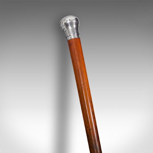 fig 1. Antique Dandy's Walking Cane, English, Fruitwood Stick, Silver Handle, Victorian