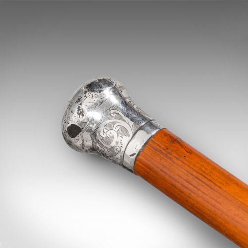 fig 2. Antique Dandy's Walking Cane, English, Fruitwood Stick, Silver Handle, Victorian