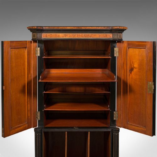 ANTIQUE GENTLEMAN'S FOLIO CABINET ENGLISH BIRDS EYE MAPLE DECORATIVE REGENCY - ADDITIONAL PHOTO 7