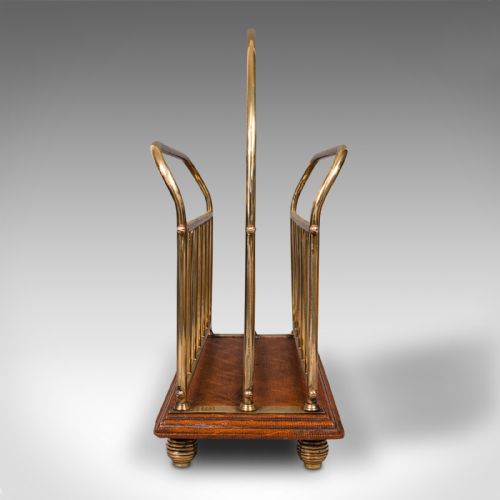 fig 1. Antique Newspaper Stand, English, Oak, Brass, Magazine, Letter Rack, Victorian