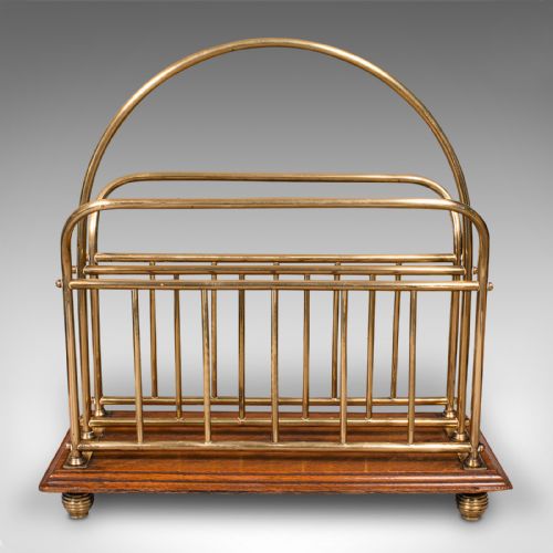 fig 2. Antique Newspaper Stand, English, Oak, Brass, Magazine, Letter Rack, Victorian