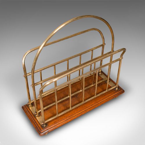 fig 3. Antique Newspaper Stand, English, Oak, Brass, Magazine, Letter Rack, Victorian