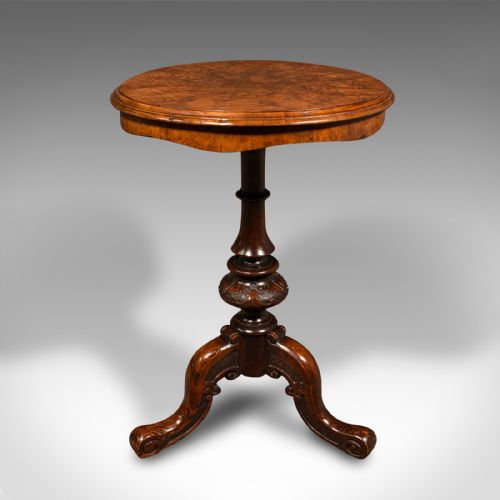 fig 1. Antique Lamp Table, English Burr Walnut, Decorative, Occasional, Early Victorian