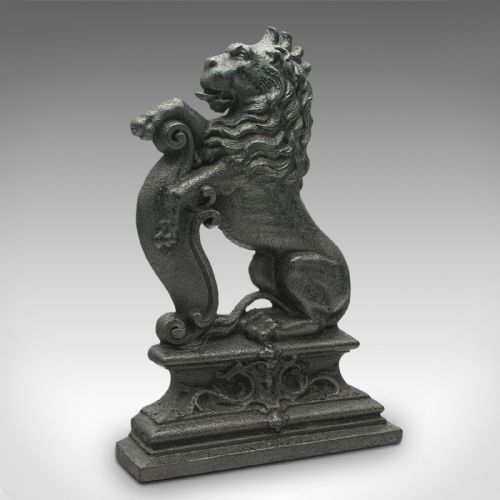 Antique Lion Rampant Doorstop, English, Iron, Decorative, Door Keeper, Victorian