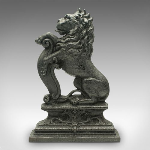 fig 1. Antique Lion Rampant Doorstop, English, Iron, Decorative, Door Keeper, Victorian
