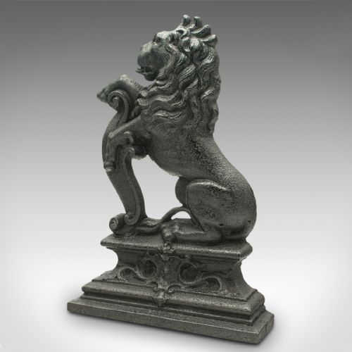 fig 2. Antique Lion Rampant Doorstop, English, Iron, Decorative, Door Keeper, Victorian