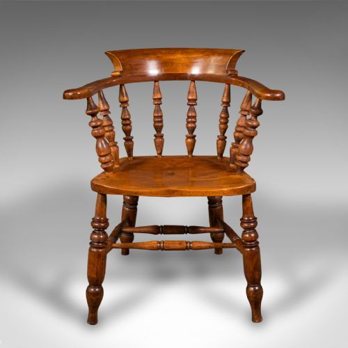 ANTIQUE ELBOW CHAIR ENGLISH BEECH SMOKER'S BOW CAPTAIN SEAT VICTORIAN 1880 - ADDITIONAL PHOTO 1