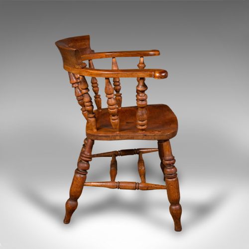 ANTIQUE ELBOW CHAIR ENGLISH BEECH SMOKER'S BOW CAPTAIN SEAT VICTORIAN 1880 - ADDITIONAL PHOTO 2