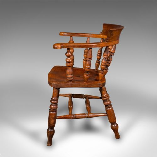 ANTIQUE ELBOW CHAIR ENGLISH BEECH SMOKER'S BOW CAPTAIN SEAT VICTORIAN 1880 - ADDITIONAL PHOTO 3