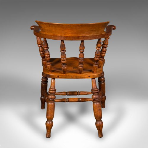 ANTIQUE ELBOW CHAIR ENGLISH BEECH SMOKER'S BOW CAPTAIN SEAT VICTORIAN 1880 - ADDITIONAL PHOTO 4