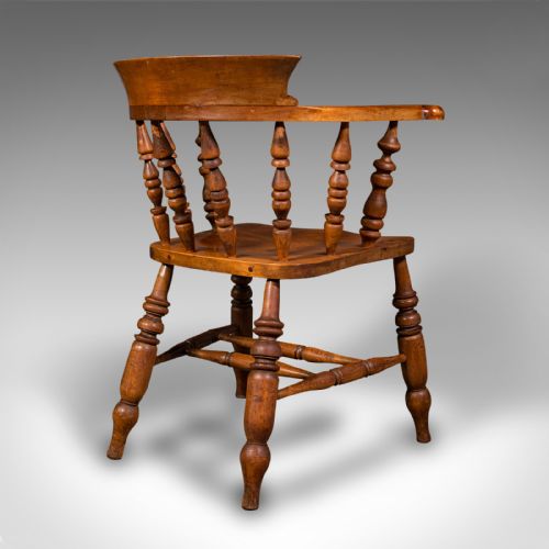 ANTIQUE ELBOW CHAIR ENGLISH BEECH SMOKER'S BOW CAPTAIN SEAT VICTORIAN 1880 - ADDITIONAL PHOTO 5
