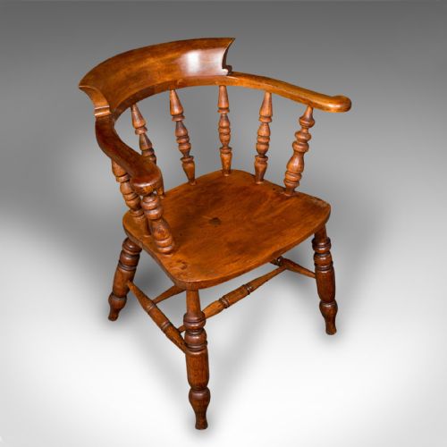 ANTIQUE ELBOW CHAIR ENGLISH BEECH SMOKER'S BOW CAPTAIN SEAT VICTORIAN 1880 - ADDITIONAL PHOTO 6