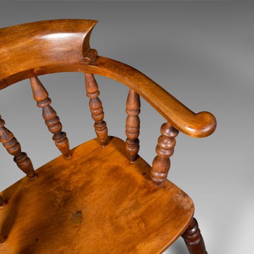 ANTIQUE ELBOW CHAIR ENGLISH BEECH SMOKER'S BOW CAPTAIN SEAT VICTORIAN 1880 - ADDITIONAL PHOTO 7