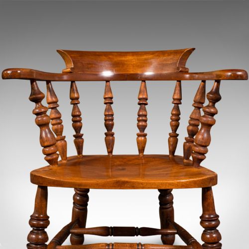 ANTIQUE ELBOW CHAIR ENGLISH BEECH SMOKER'S BOW CAPTAIN SEAT VICTORIAN 1880 - ADDITIONAL PHOTO 8