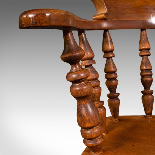ANTIQUE ELBOW CHAIR ENGLISH BEECH SMOKER'S BOW CAPTAIN SEAT VICTORIAN 1880 - ADDITIONAL PHOTO 9