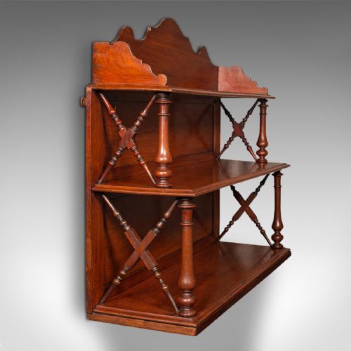 ANTIQUE MOUNTED WHATNOT ENGLISH BOOKSHELF COLLECTIBLES SHELF VICTORIAN 1900 - ADDITIONAL PHOTO 2