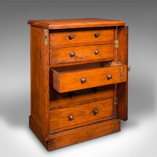 fig 1. Antique Wellington Chest of Drawers, English, Oak, Specimen Cabinet, Victorian