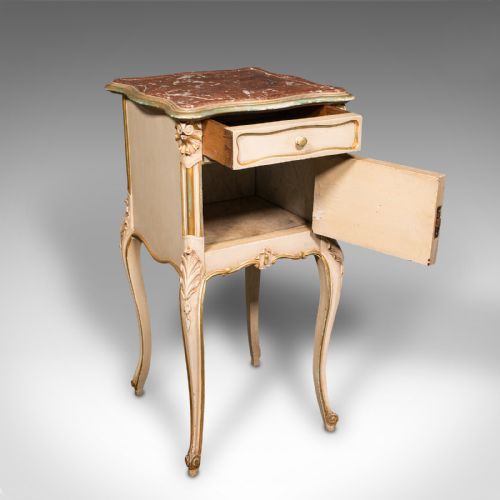 fig 1. Antique Bedside Cabinet, French, Painted Pine, Marble, Pot Cupboard, Victorian