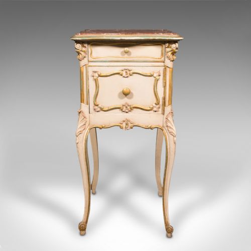 fig 2. Antique Bedside Cabinet, French, Painted Pine, Marble, Pot Cupboard, Victorian